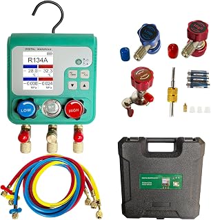 Professional Digital HVAC Manifold Gauge Set Refrigerant Gauge Diagnostic Tool for R134A/R410A/1234YF | Pressure/Vacuum/Leak Test | 92 Refrigerant Types Compatibility | HVAC Maintenance