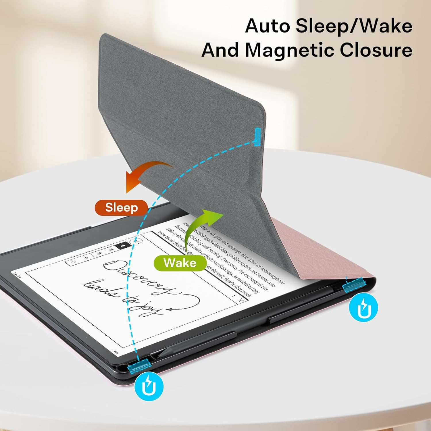 CoBak Case for Tablet Reader - All New PU Leather Cover with Auto Sleep Wake Feature for Tablet Reader 10.2" 2022 & 2024 Released with Pen Holder (not Compatible with Remarkable),Z-Rosegold