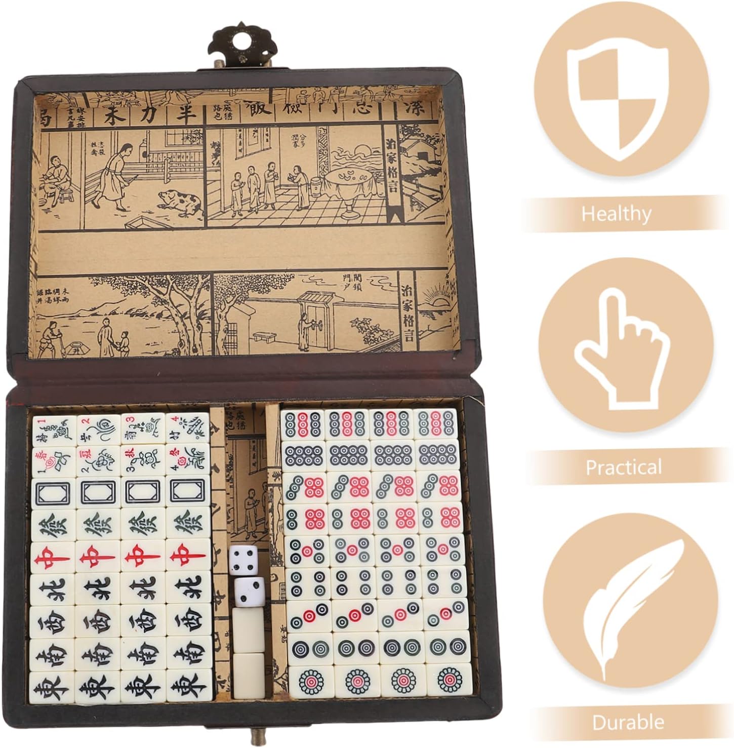 SUPVOX Mahjong Game Set Travel Mahjong Set Box Portable Kit Chinese Characters and Numbered Tiles