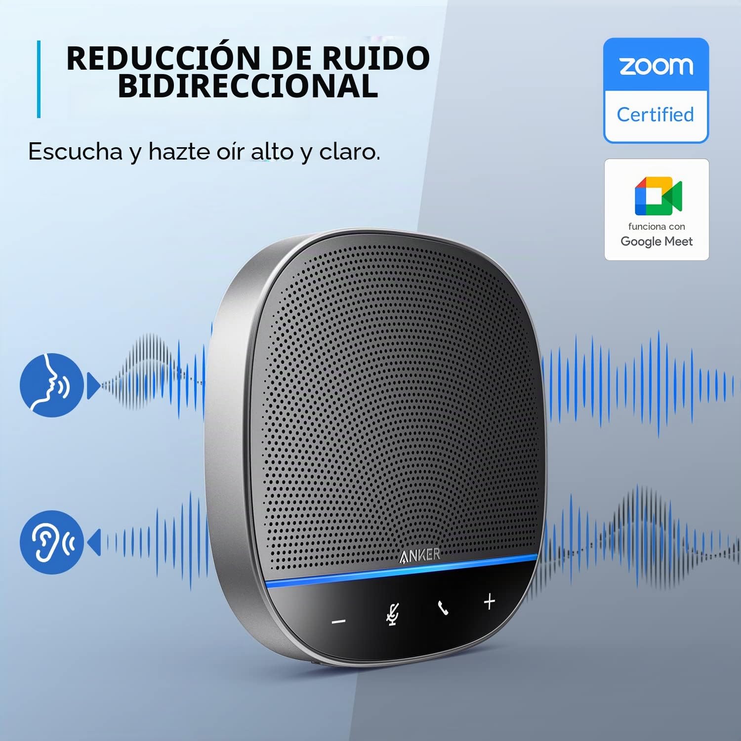 Anker PowerConf S500 - Altavoz de Conferencia con Certificación de Zoom, Altavoz Bluetooth USB-C para Llamadas y Conferencias, Micrófonos para Grabación de Voz Inteligente, Color Negro