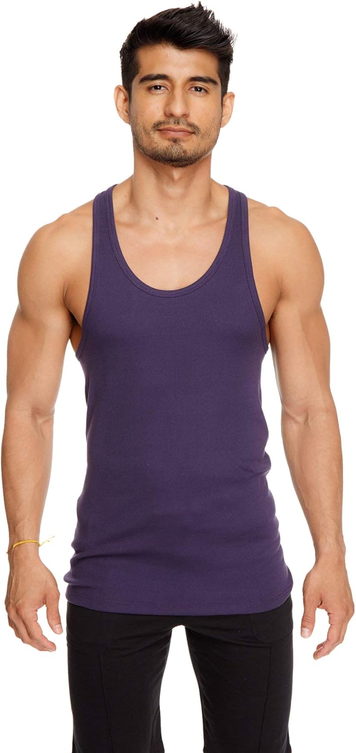 4-rth Men's Racerback Yoga & Gym Tank Top Lounge in Modal Rib Terry Made in America USA Stretch European style Fit