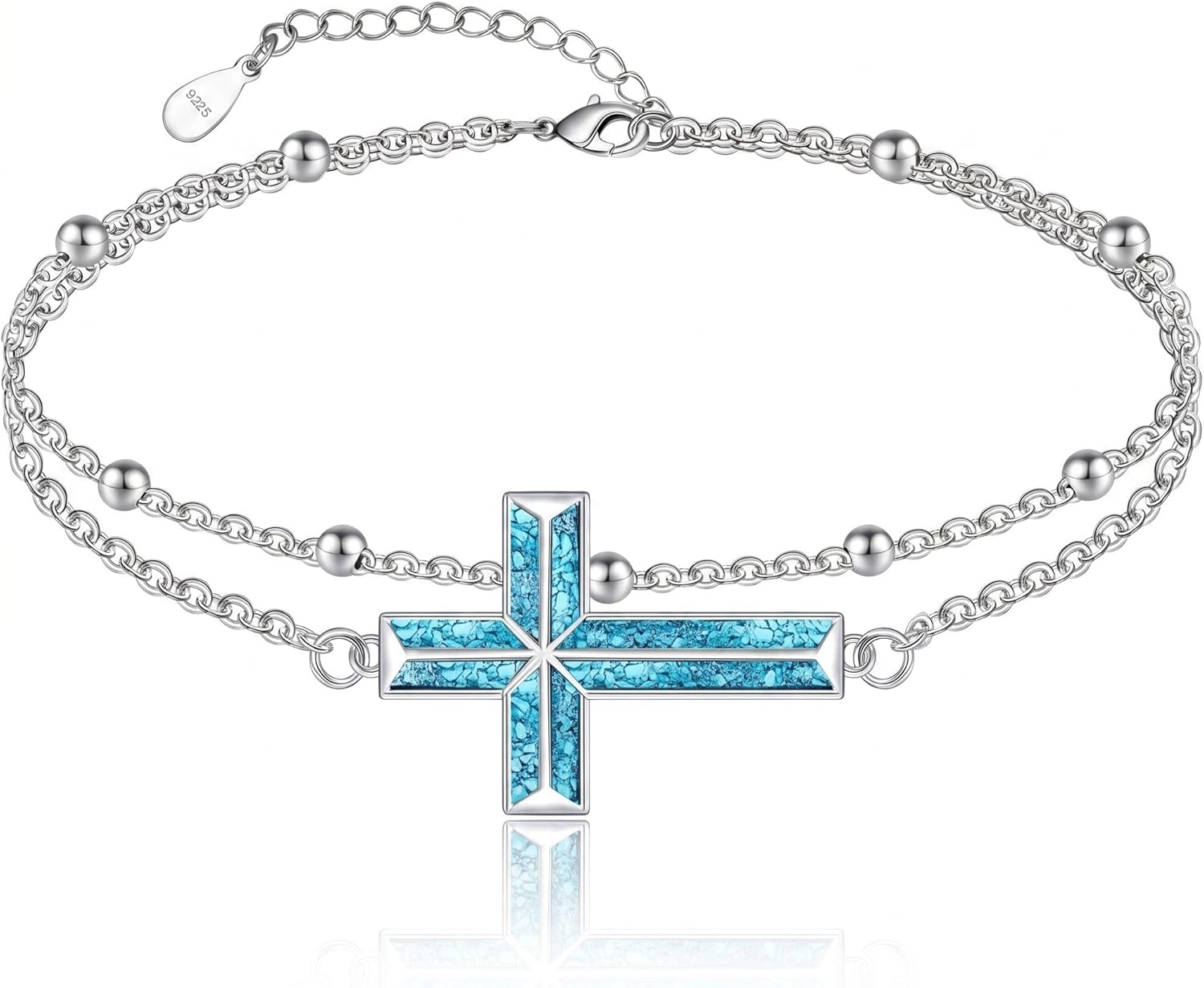 Ankle for Women 925 Sterling Silver Turquoise Dolphin/Butterfly/Sea Turtle/Sea Shell/Cross Ankle Adjustable Layered Foot Chains Charms Ocean Beach Jewelry for Women