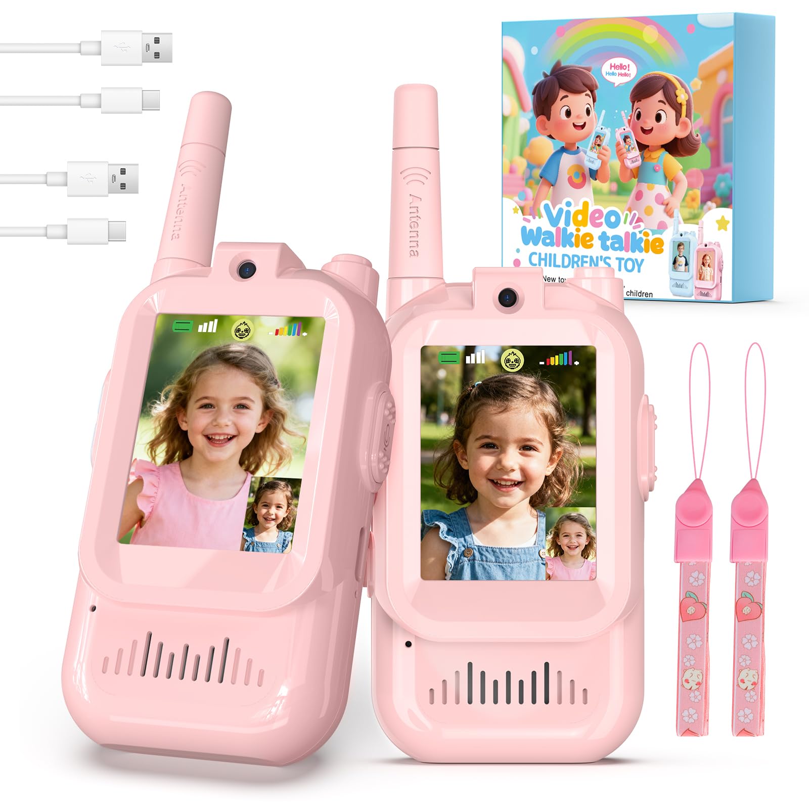 Vidéo Talkie Walkie Enfants Rechargeable, Lot de 2 Talkie Walkie avec Vidéo & Caméra HD,Talkie-Walkies Jouets de Plein air pour Enfants de 3 à 12 Ans (Rose et Rose)