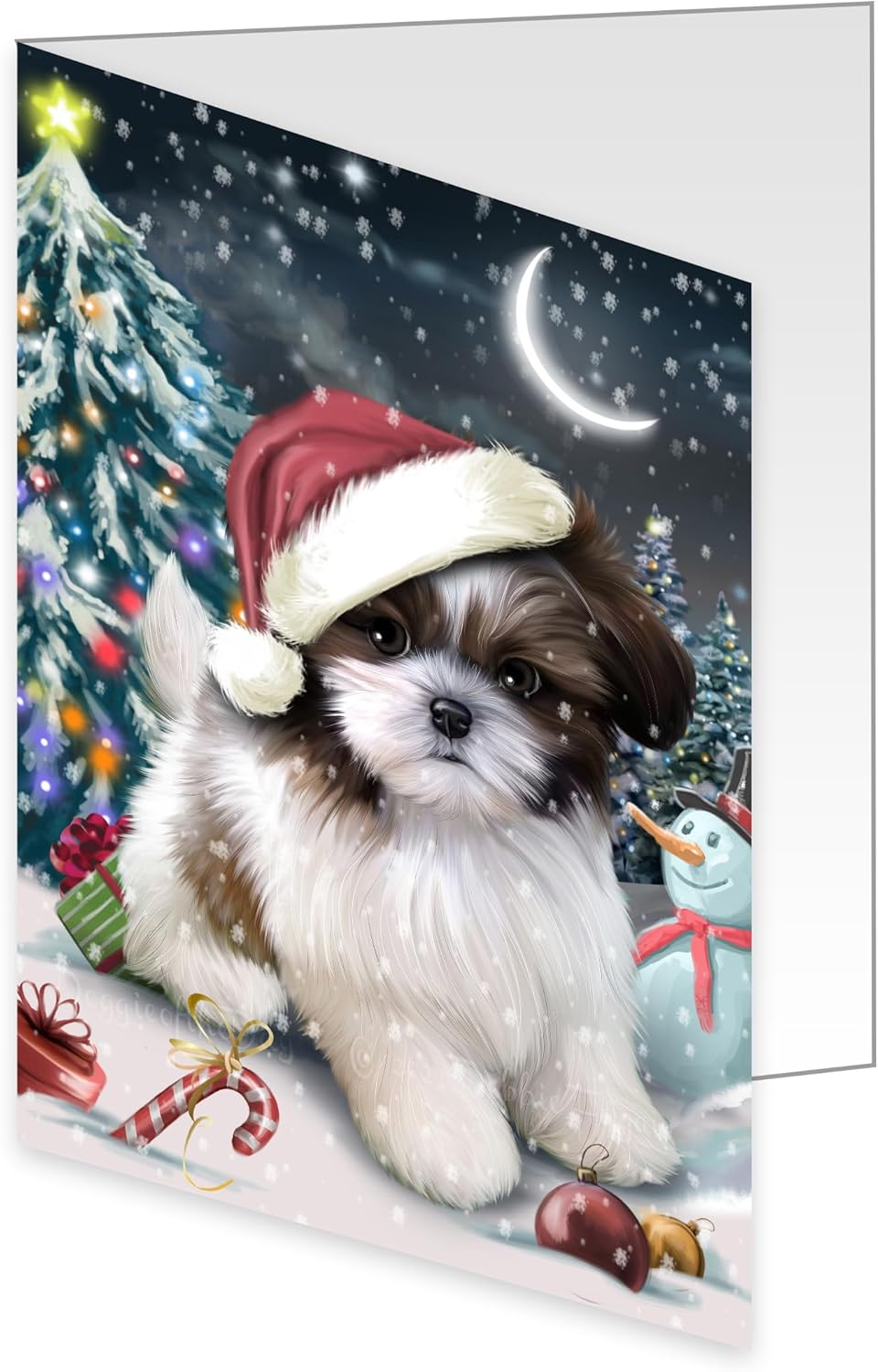 Trotting in The Snow Shih Tzu Dog Greeting Cards - Adorable Pets Invitation Cards with Envelopes - Pet Artwork Christmas Greeting Cards GCD74774 (10 Greeting Cards)