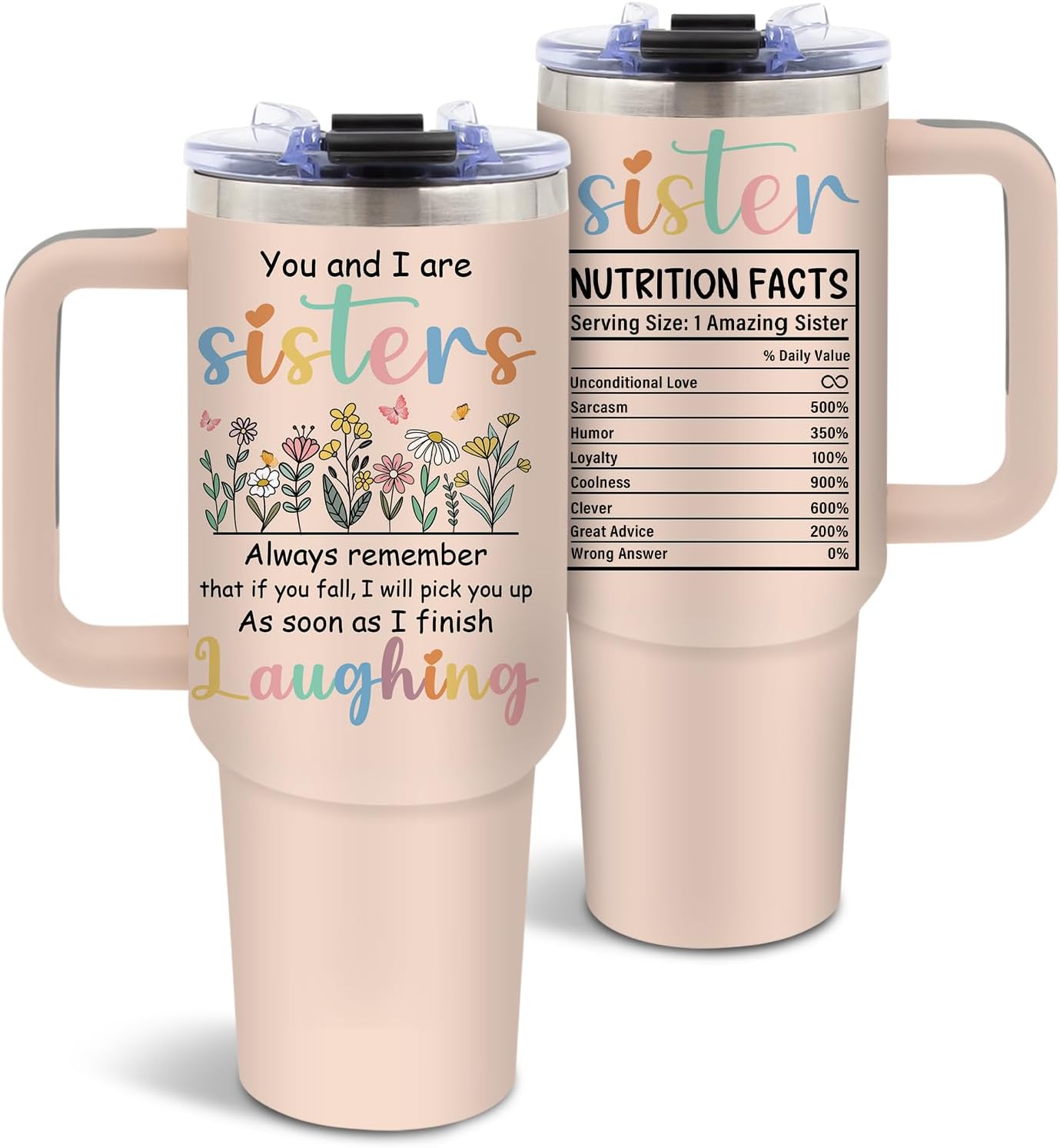 DUUV Sister Birthday Gifts, Sisters Gifts from Sister Tumbler 40 Oz, Christmas Thanksgiving Birthday Gift for Soul Sisters BFF Bestie Friends, 40 Oz Tumbler with Handle Lid and Straw, 1PCS