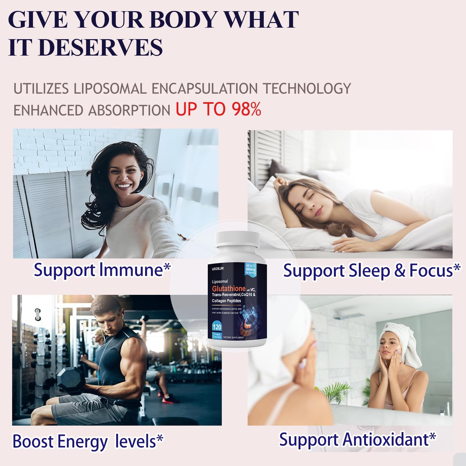 Liposomal Glutathione 2000mg Supplement with Vitamin C & Resveratrol, Antioxidant Capsules for Immune Support, Liver Detox, Skin & Cellular Health (120 Count (Pack of 1) - Image 5