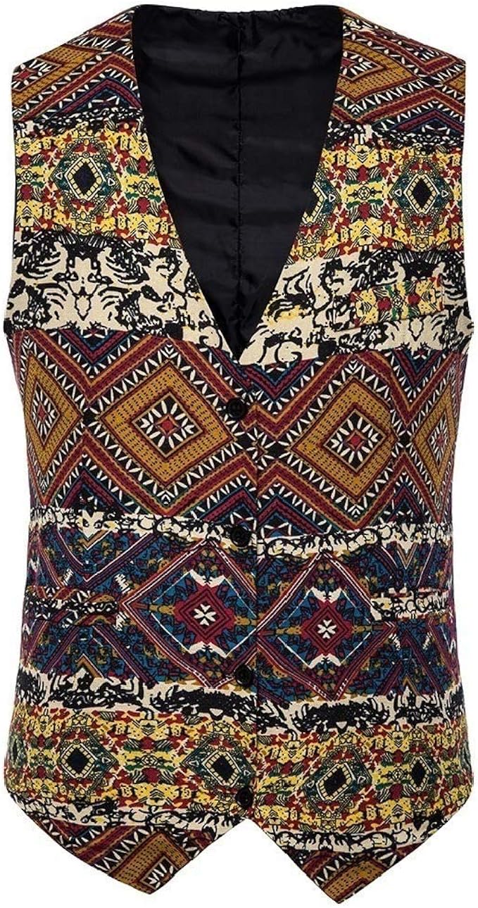 Doufine - Gilet da Uomo con Bottoni Colorati, Stampa Etnica 1 M :  Amazon.it: Abbigliamento