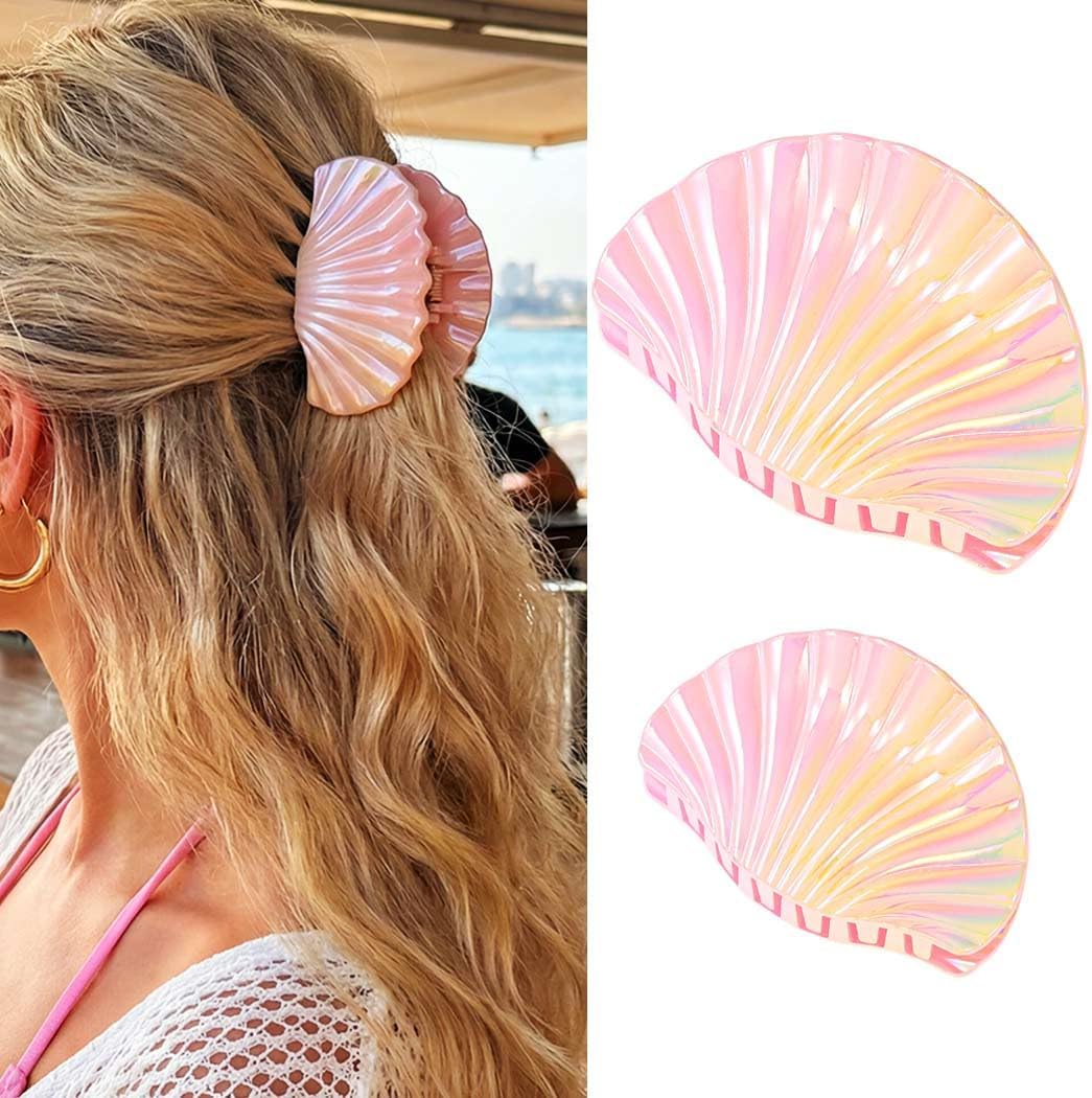 CAKURE Shell Claw Clips Acrylic Blue Hair Clips Cute Hair Claw Clip Mermaid Hair Accessories for Women and Girls (b-Pink set)