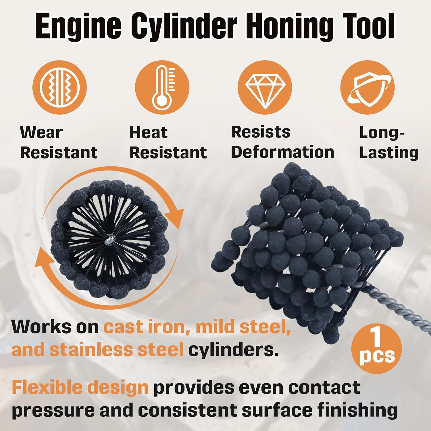 3" (76.2mm) Cylinder Ball Hone Brush, 240 Grit Silicon Carbide Abrasive