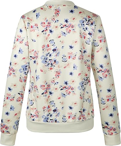 Miniatura 6 de ECOWISH - Chaqueta bomber casual con estilo floral y cierre para mujer, ligera, corta, diseño de camuflaje, sin forro, ropa exterior, rompevientos