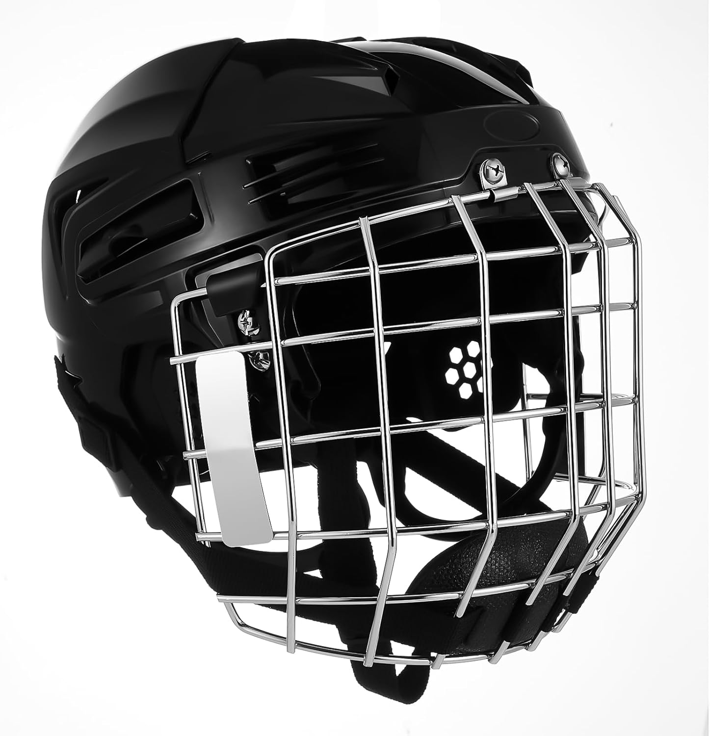 Sabary Adult Black Ice Hockey Helmet with Integrated Facemask Cage - Adjustable Fit 50-58cm, High-Impact ABS Shell & Steel Visor