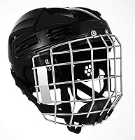 Sabary Adult Black Ice Hockey Helmet with Integrated Facemask Cage - Adjustable Fit 50-58cm, High-Impact ABS Shell & Steel Visor