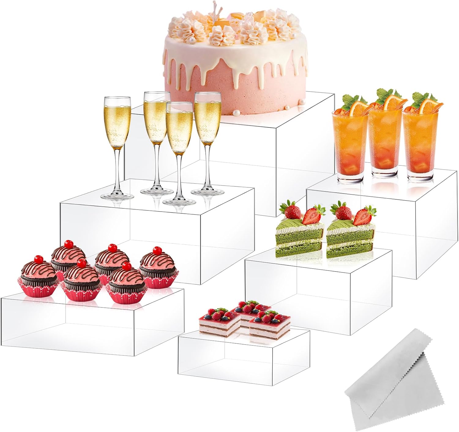 Buffet Risers, 6Pcs Risers Display Stand for Buffet Table Display Acrylic Dessert Risers Box, Acrylic Cube Display Stands for Party, Wedding and Event Decor, Clear, Large Sizes: 6''7''8" 9" 10" 11''