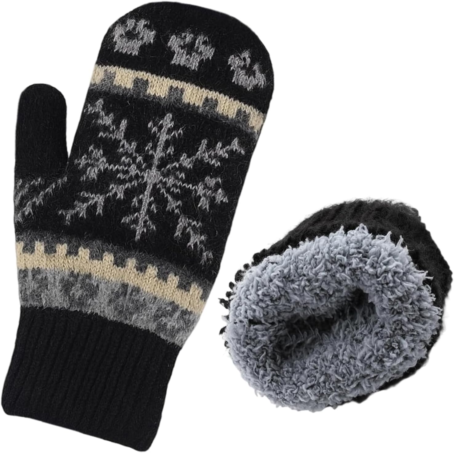 Winter Warm Mittens for Women - Knit Gloves Soft Wool Thick Fleece Lining Mittens