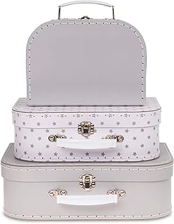Jewelkeeper Paperboard Suitcases, Set of 3 Vintage Decorative Storage Bo...