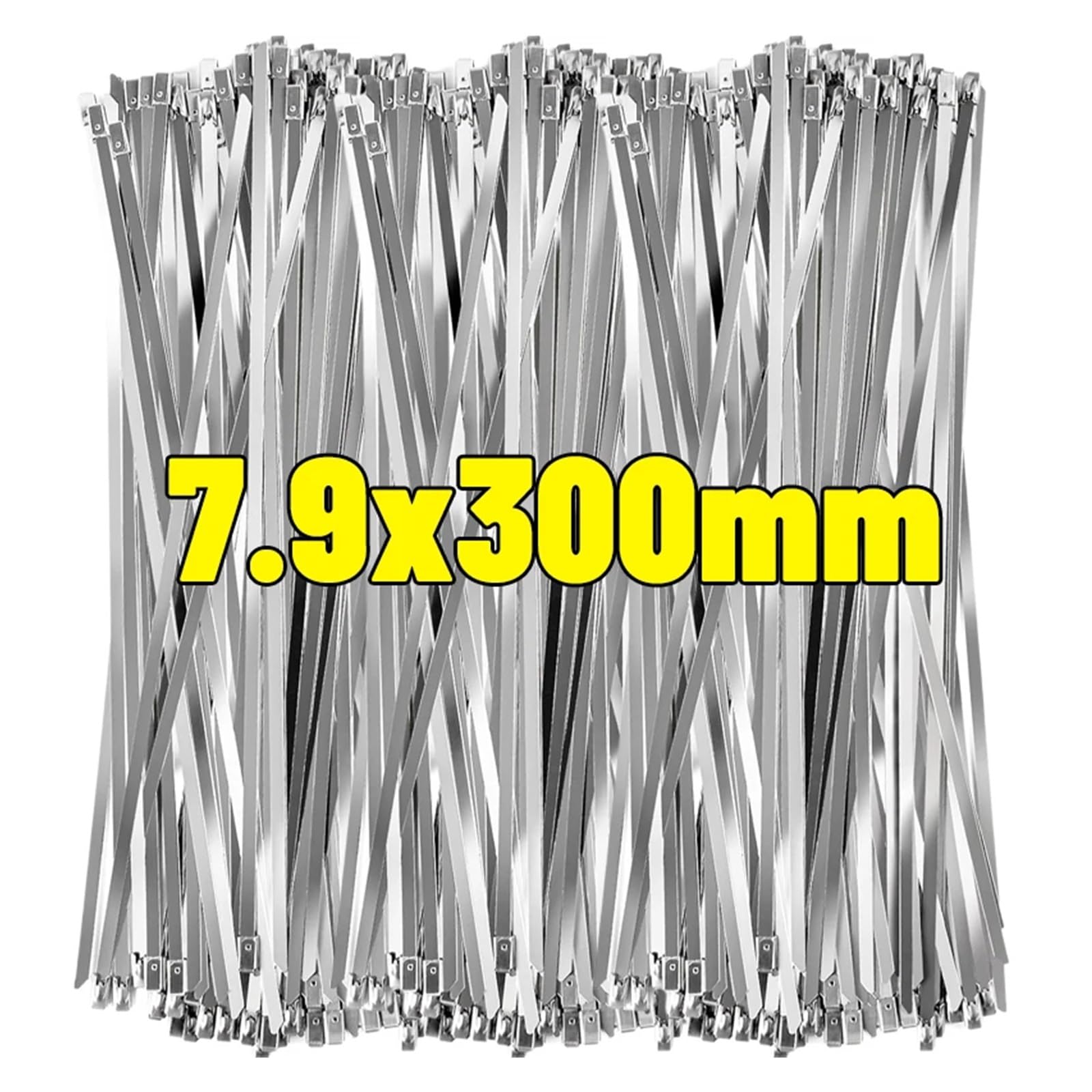 Metalowe opaski zaciskowe, Samoblokujące opaski kablowe ze stali nierdzewnej, srebrne 7,9 mm x (100–350), opakowanie 10–60 szt(7.9x300mm,60PCS)