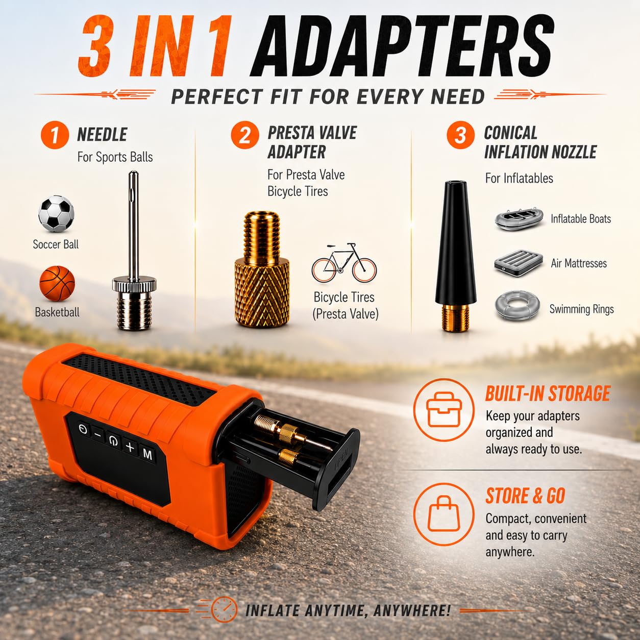 Gonfiatore portatile per pneumatici, senza fili, con manometro digitale, luce LED e spegnimento automatico, pompa elettrica per bici per pneumatici di moto e biciclette, compressore d'aria
