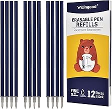 Pack of 12 Willingood Erasable Refills, Compatible with Legami [Blue Black], Rollerball Pen, Erasable, Tip 0.7 mm, Refillable Refills with Erasable Ink