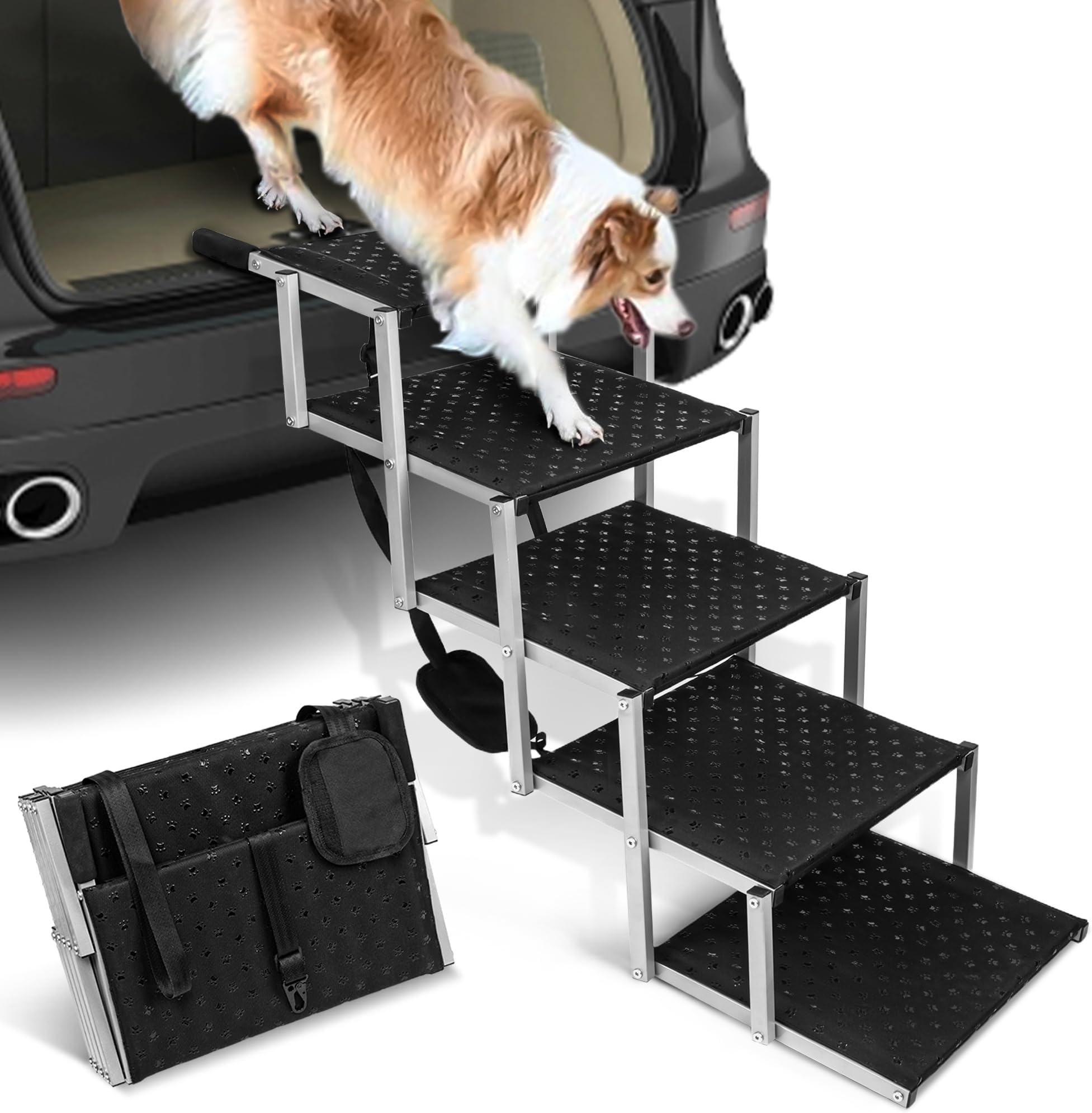 Foldable Dog Ramp Car Stairs Dog Car Ramp Aluminum Frame 4