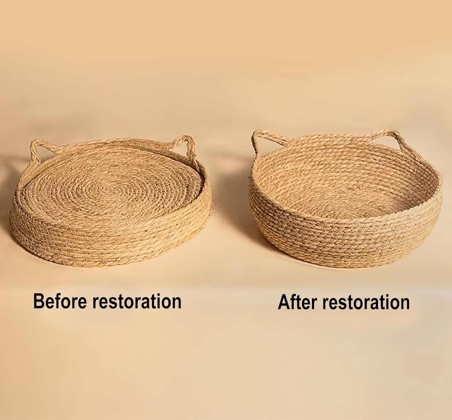 Handmade Grass Woven Bed for Cat/Dog/Pet | Cat Ear Socket Shape | Cotton Pad | Circumferential Pillow | (L, White)