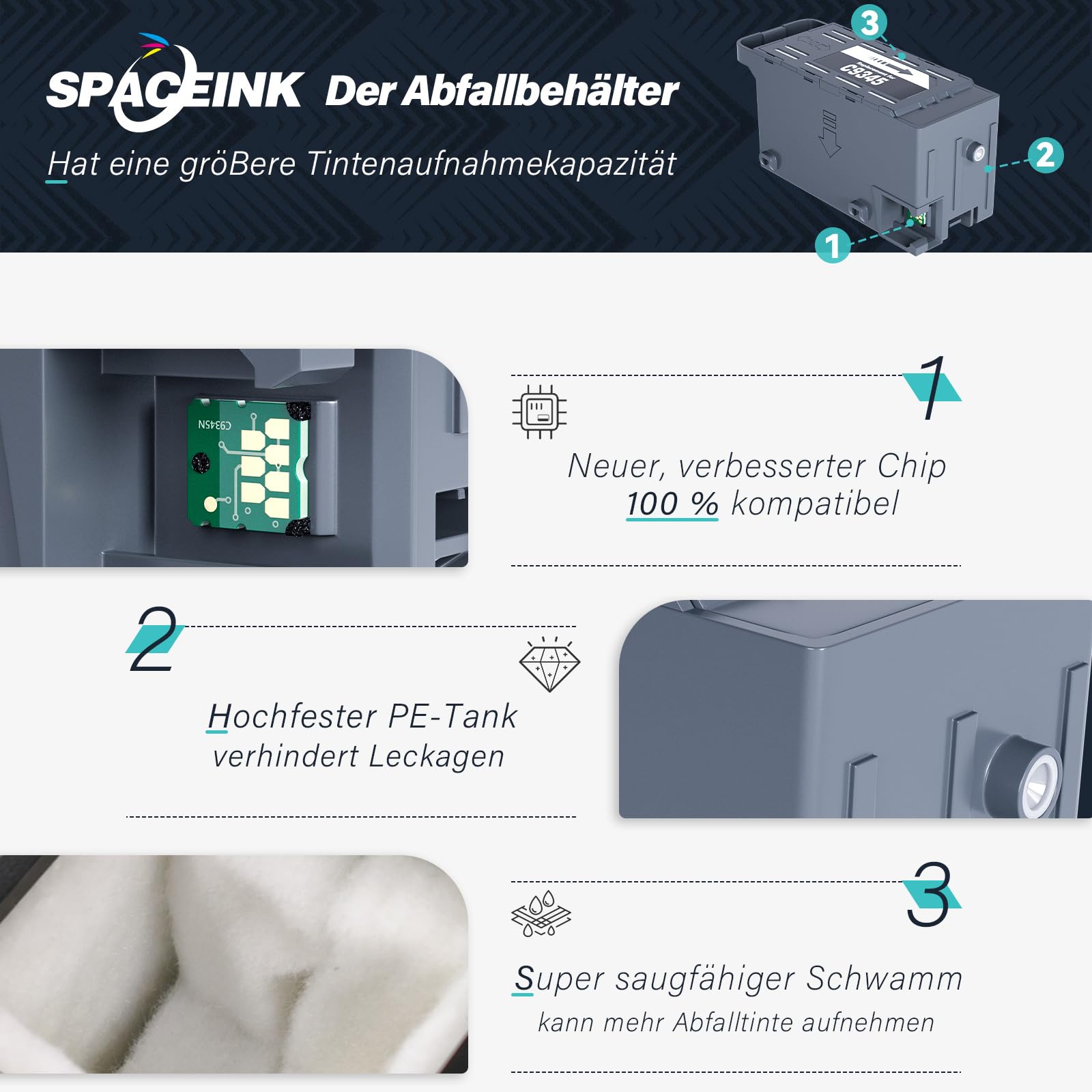 Spaceink C9345 Contenitore per la manutenzione dell'inchiostro per Epson ET-5880 ET-5850 ET-5800 ET-16650 ET-16600 ET-16150 Mono ET-M16600 WF-7830DTWF Pro WF-7840DTWF SC-8000 WF-7820 WF-7844. 0 L15150