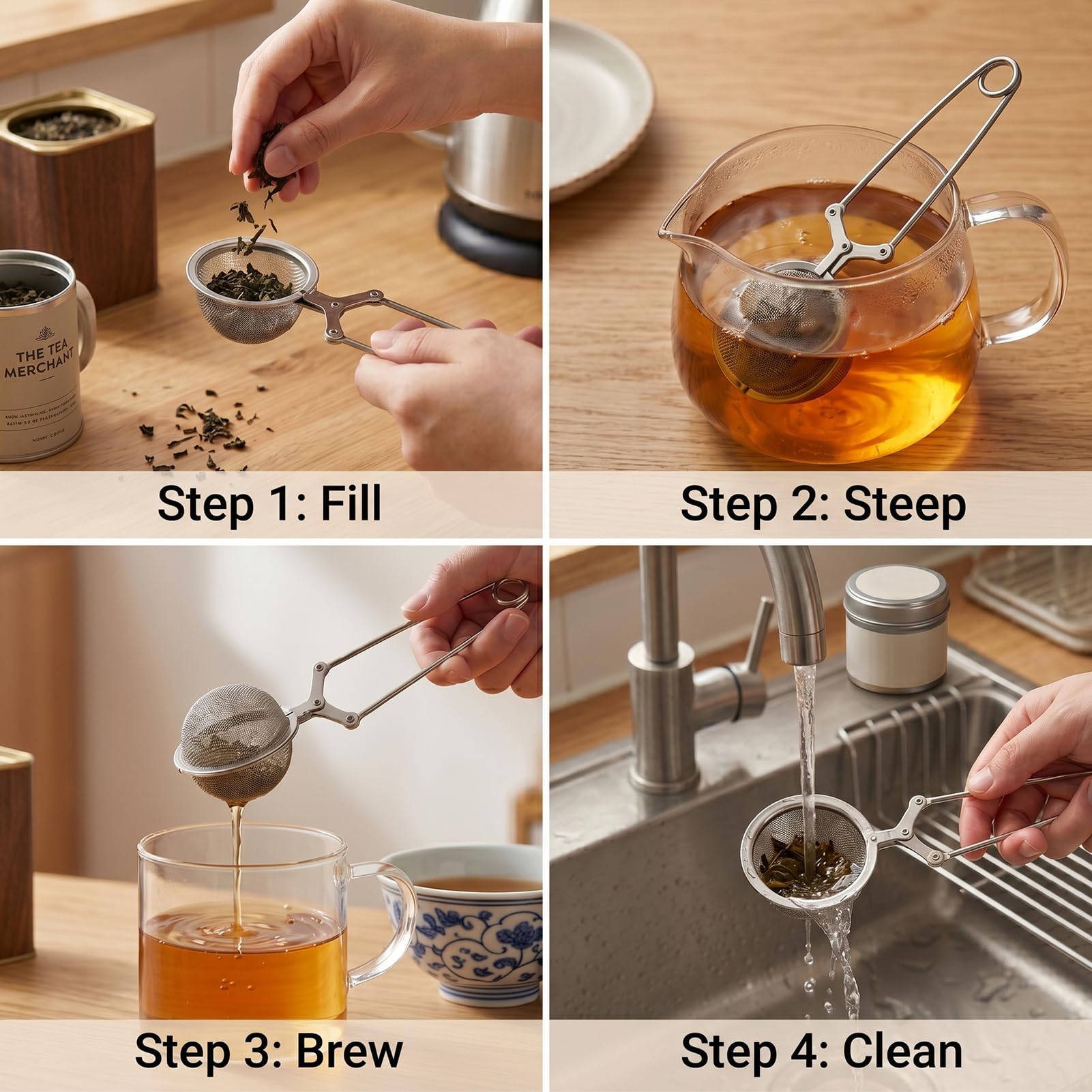 Lote 2 Infusor Té Bola Pinza Acero Inoxidable 16x4.5cm Filtro para Té Suelto Especias Hierbas Colador Malla Fina