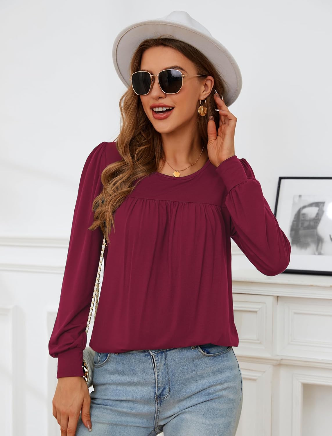 Neineiwu Womens Long Sleeve Tunic Tops Crew Neck Casual Trendy Dressy T Shirts - Image 3