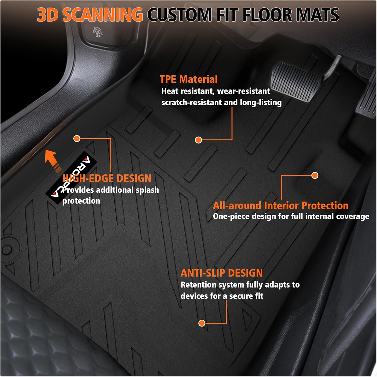 Floor Mats & Trunk Mat Custom Fit for 2026 Honda Passport RTL/TrailSport, All Weather Protection TPE Rubber Floor Liners Anti-Slip Cargo Mat Honda Passport Mats Waterproof 2026 Passport Accessories - Image 3