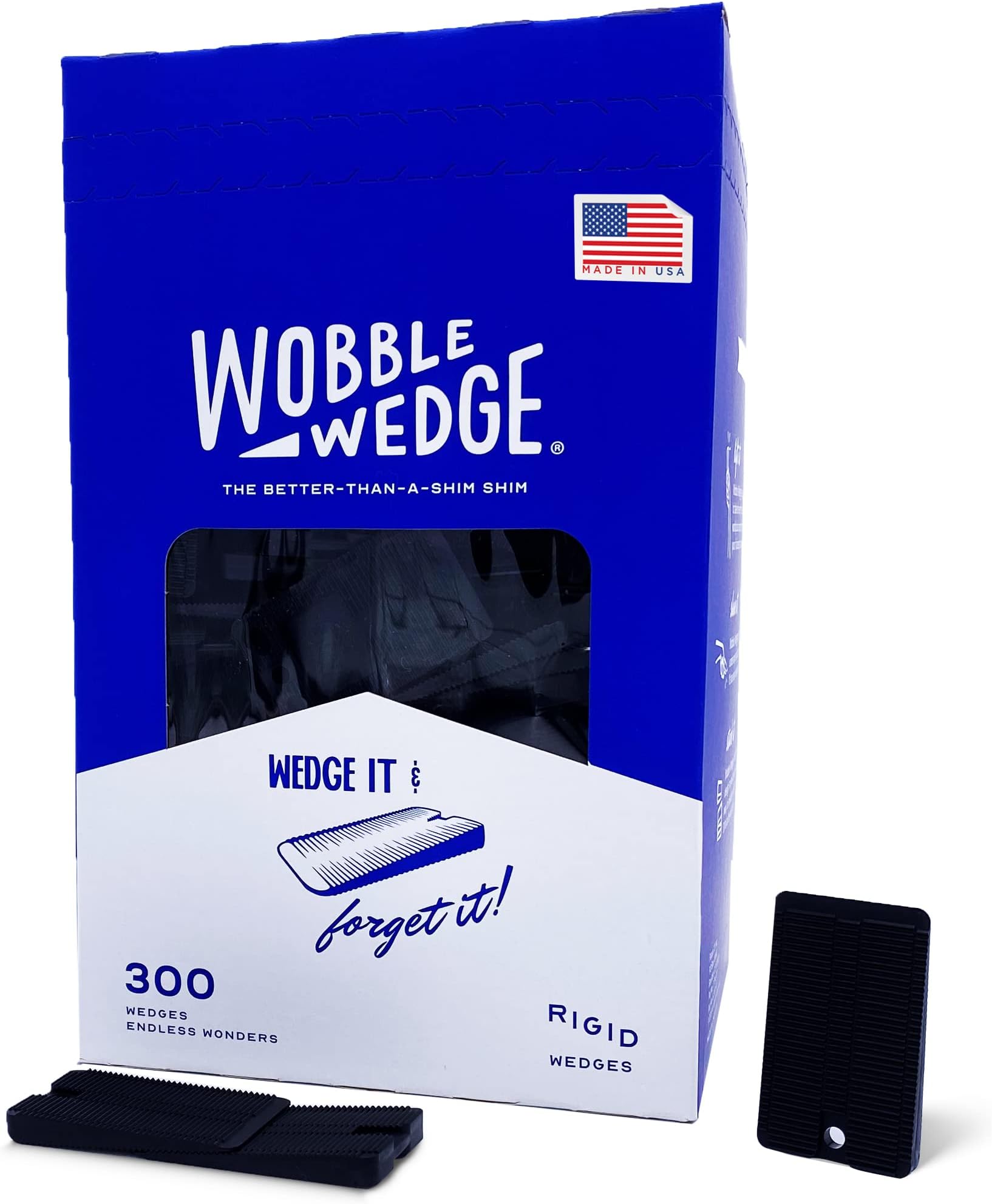 Wobble Wedges Rigid Plastic Shims, 300 Pack - Made in USA - Multi-Purpose Shim Wedges for Home Improvement & Work - Plastic Wedge for Table, Toilet, Furniture Levelers, & Leveling Feet - Black