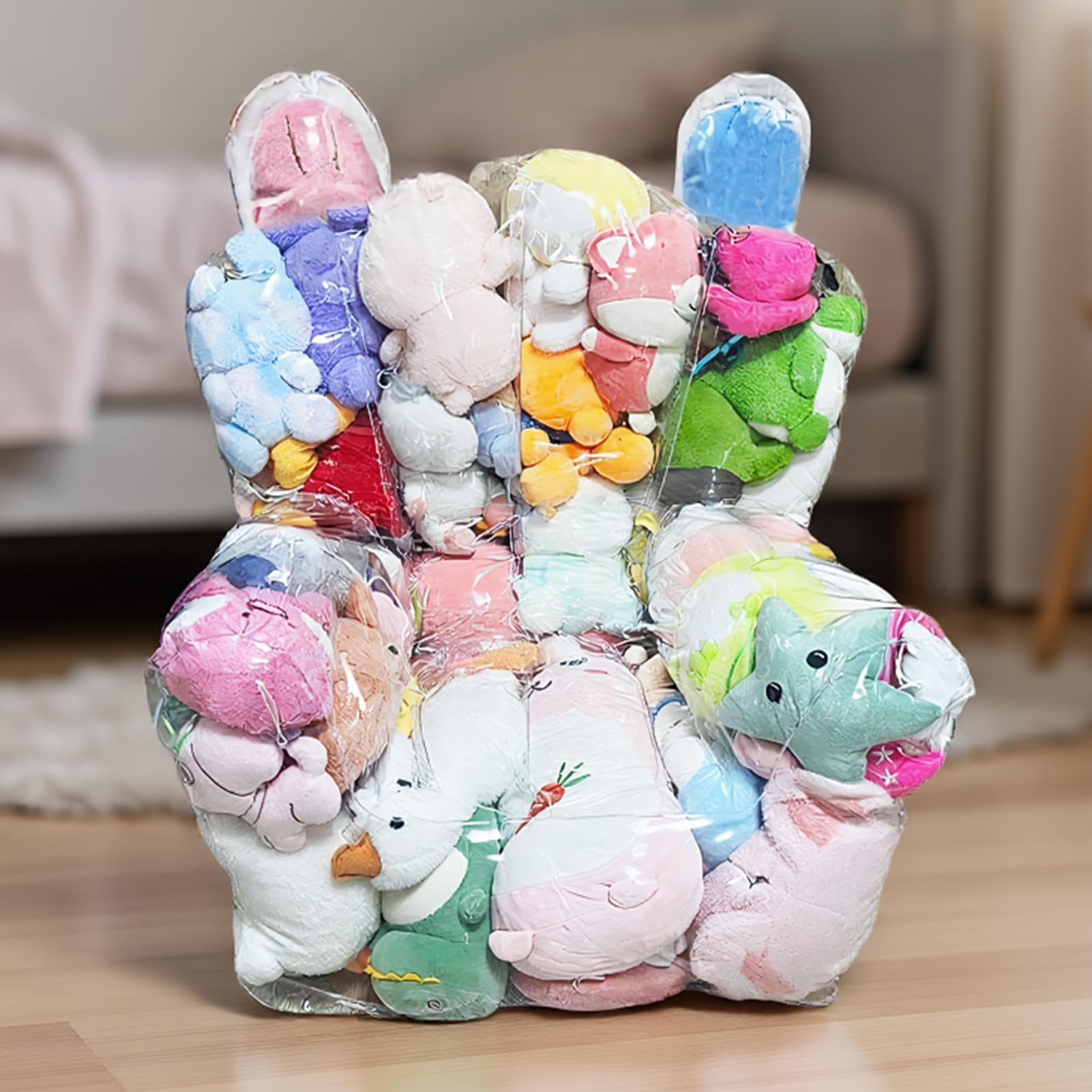 Genérico Sillón puf Transparente para Guardar Animales de Peluche, Funda Tipo puf para Guardar Juguetes de Peluche para niños, 35x30x45cm/95x90x100 cm