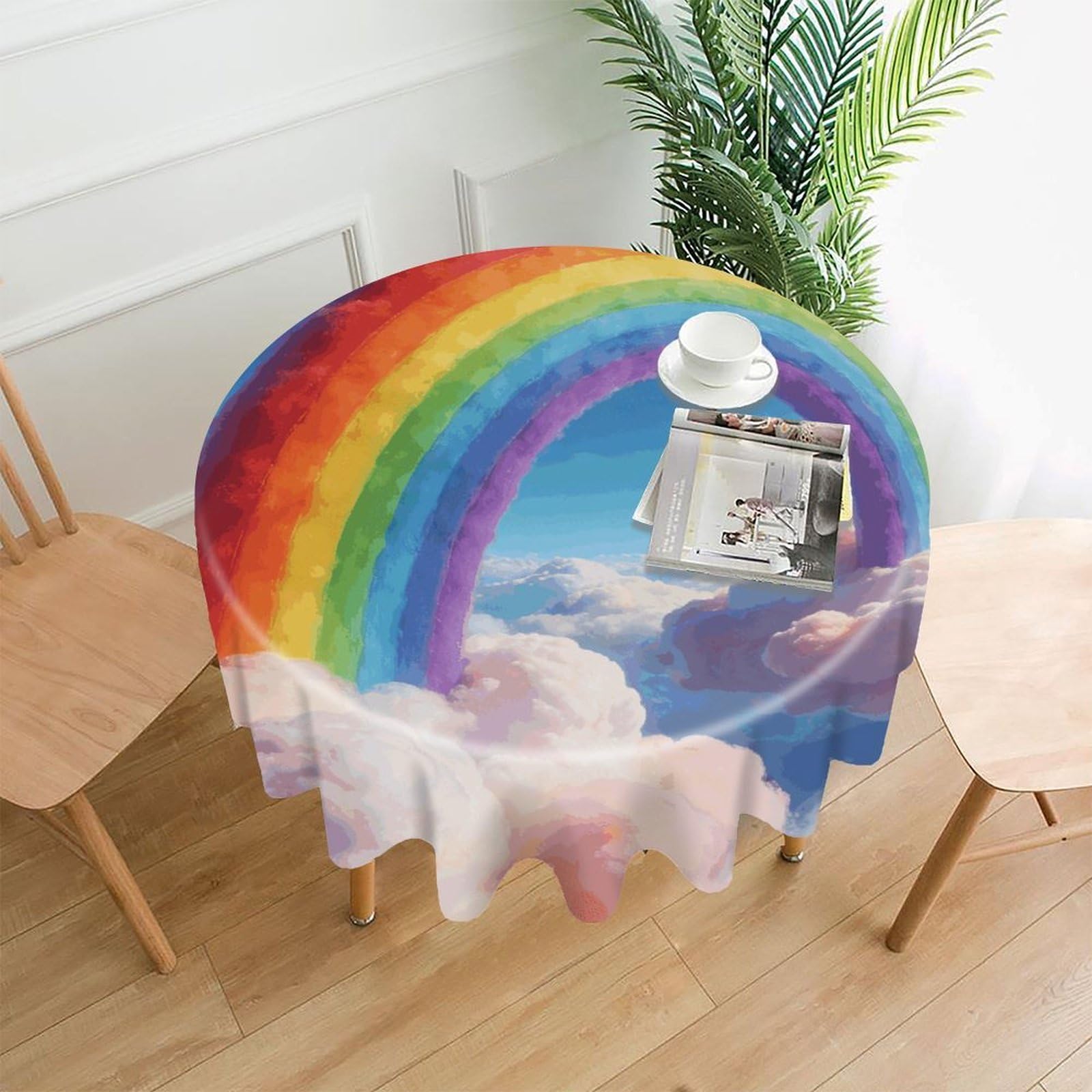 LDGSUPH Rainbow Round Tablecloth Cover Washable Luxurious Fabric Table Cover Decor Wrinkle Free Fashion Round Table Cloth for Home Dining Kitchen Party 60 in