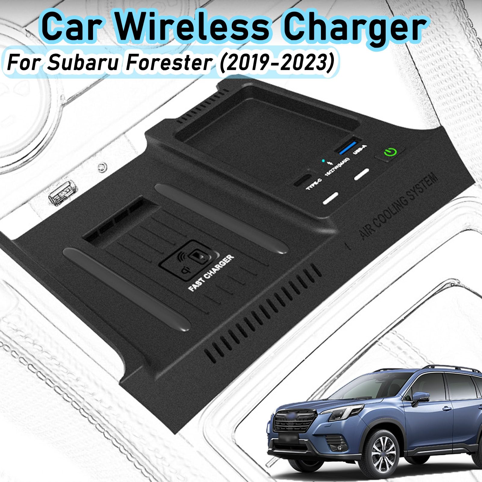 CenNa Caricabatteria per Auto Wireless per Subaru Forester (2019 2020 2021 2022 2023) Accessorio per Tutti I Modelli con Ricarica Rapida Wireless E USB Qc3.0 da 15 W Regalo per La Famiglia