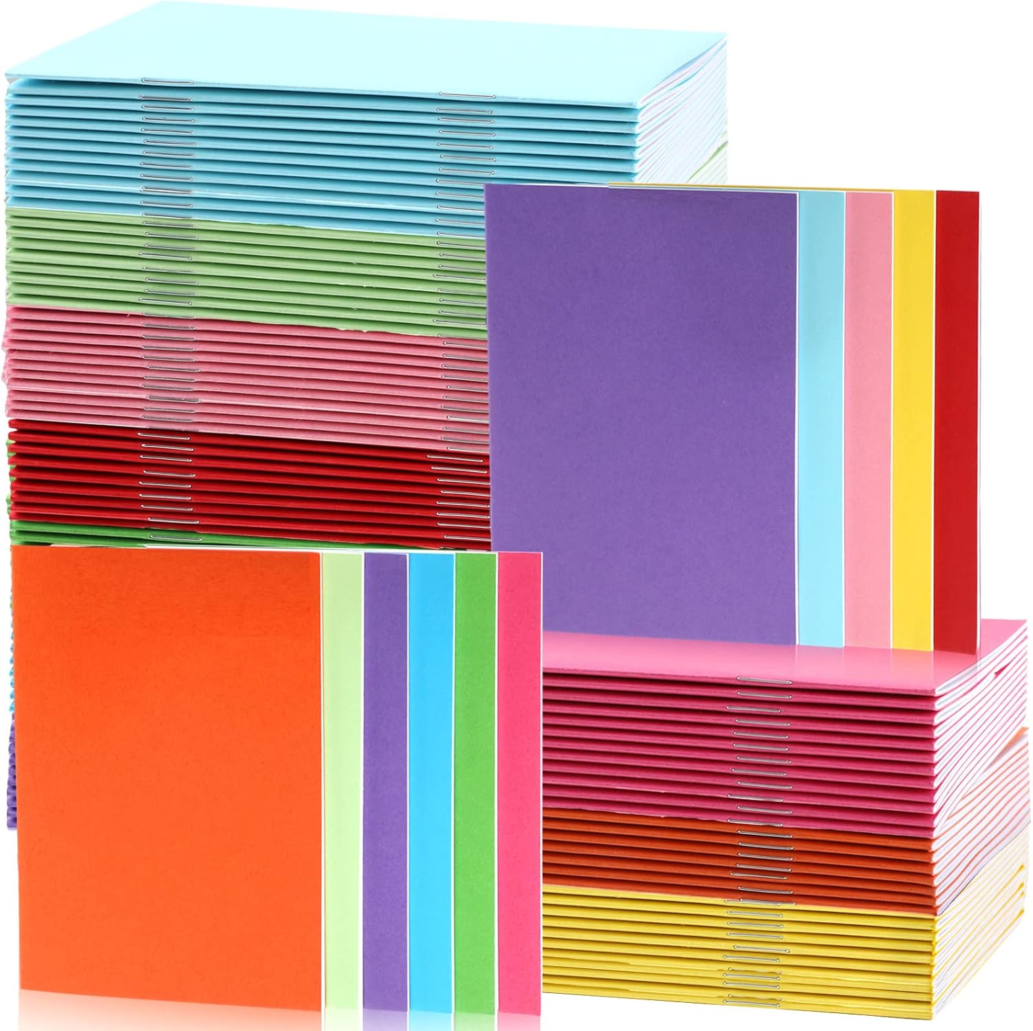 Kosiz 100 Pcs Colorful Blank Books Bulk Blank Books for Kids to Write Stories Mini Notebooks Hardcover Sketchbooks Journal for Drawing Writing (4" X 5.5",Bright Color)