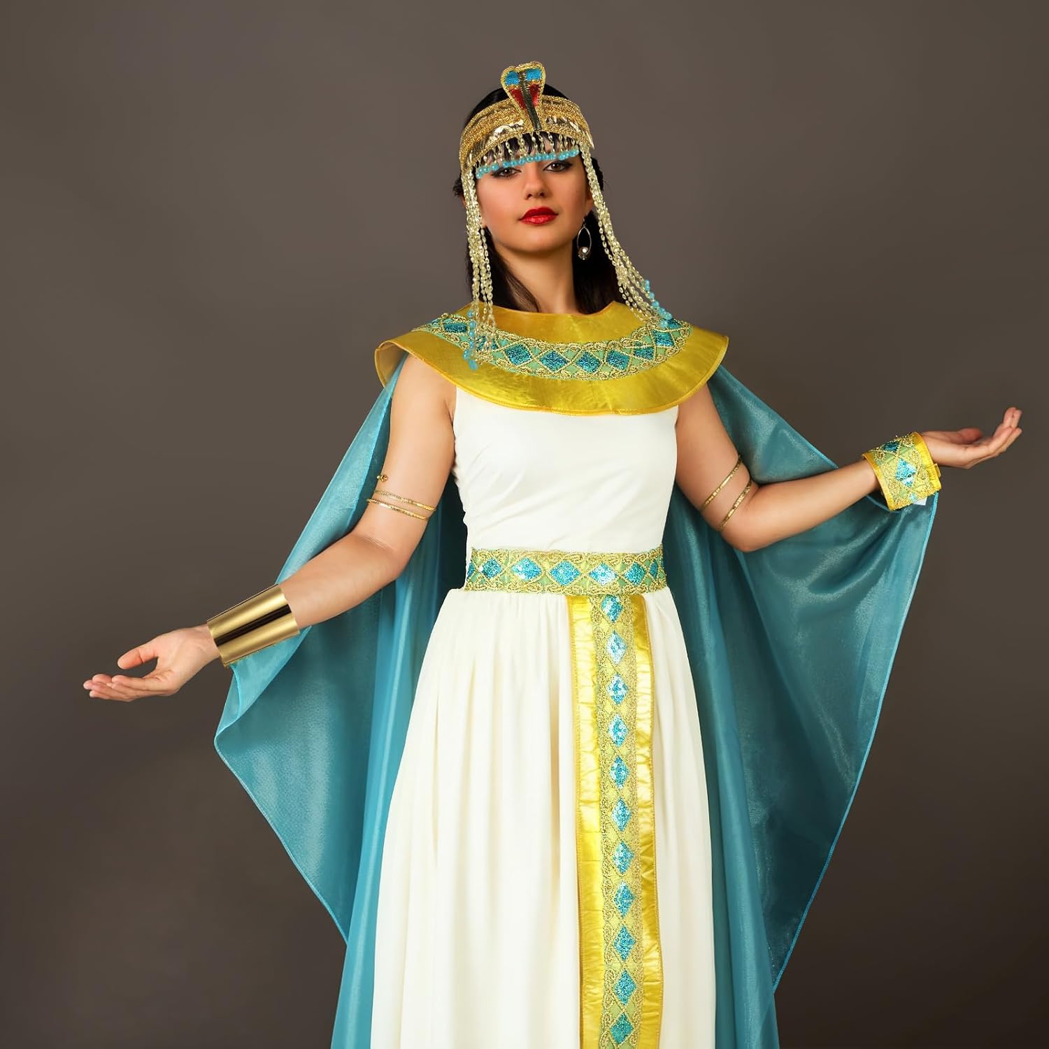 Yunlly 5 Pcs Halloween Egyptian Costume Women Black Bob Wigs Egyptian Headpiece Snake Bracelet Arm Cuff and Bangle Bracelet