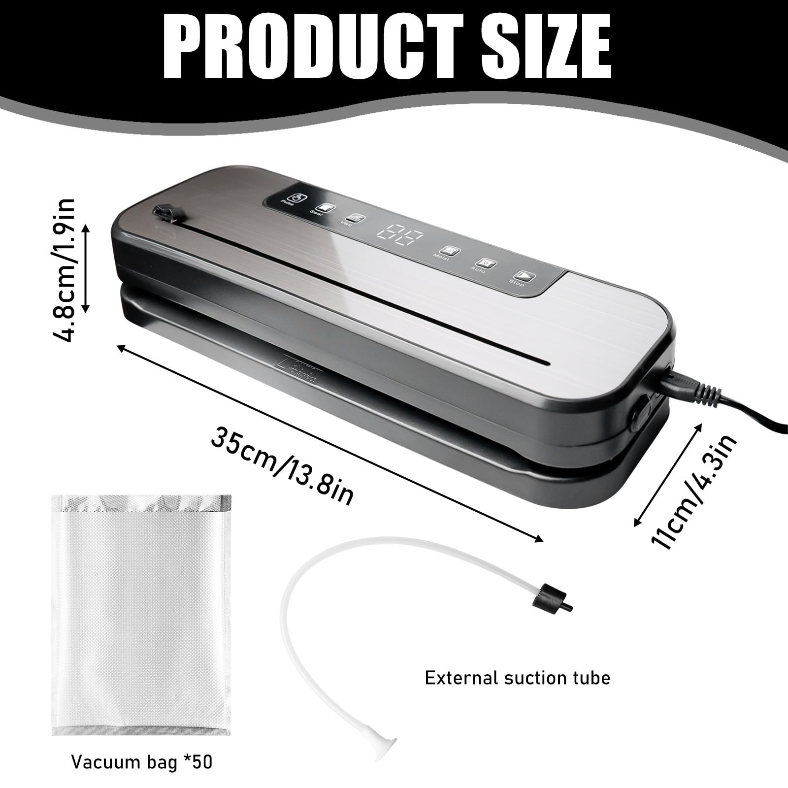 Aicharynic Macchina per sottovuoto 6 in 1, macchina per sottovuoto professionale, 75 Kpa, macchina per sottovuoto per alimenti, con 50 sacchetti sottovuoto e 1 tubo per asciutto, umidità, freschezza