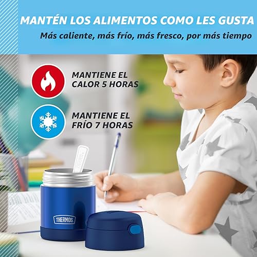 Miniatura 5 de Thermos - Tarro de comida FUNTAINER para niños aislado al vacío de acero inoxidable de 10 onzas con cuchara plegable azul marino Batman, Negro,