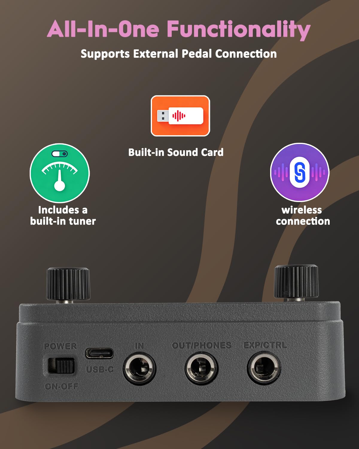 STRICH Pipe Tones Pocket Multi-Effects Processor per chitarra e basso con pedale 10 moduli effetto 125 effetti Looper 40s 100 pattern di batteria Interfaccia audio USB Controllo wireless(Grigio scuro)