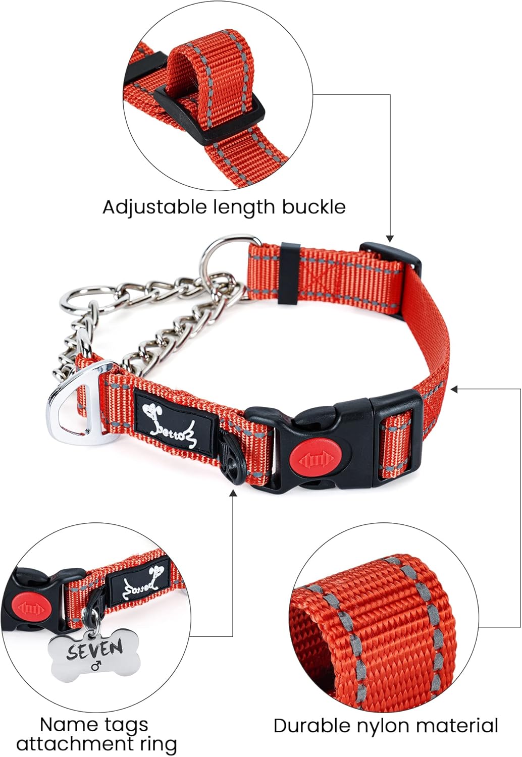 PETTOM Half Choke Dog Collar Small, Choke Chain for Dogs Adjustable Dog