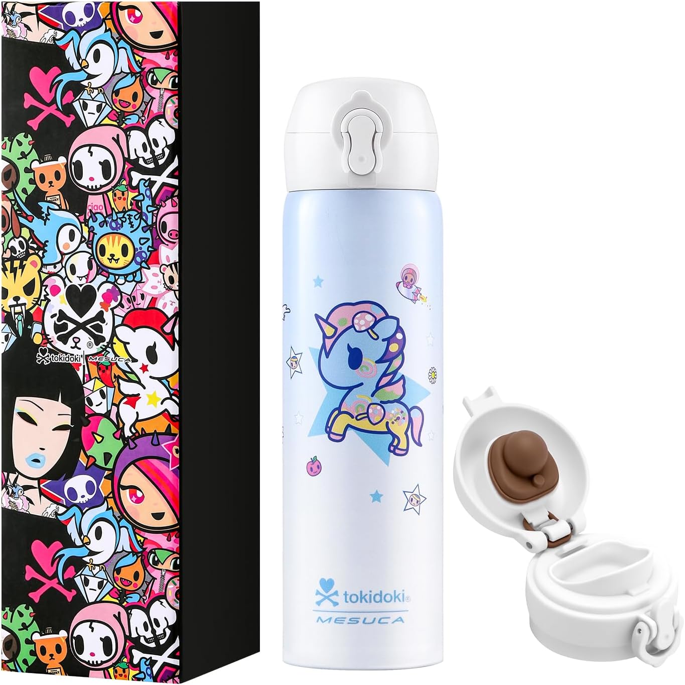 Tokidoki Unicorno insulated water bottle Stainless Steel Water Bottle 16oz Vacuum Sealed Thermal Cup with Leak Proof Flip Lid, Double Wall Tumbler for Hot & Cold Drinks, Unicorno Design