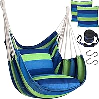 Vista 9 de Halalona Silla Hamaca Colgante Silla Hamaca Colgante Columpio de Cuerda 2 Cojines Incluidos - Resistente y Duradera Columpio Hamaca de Algodón Suave