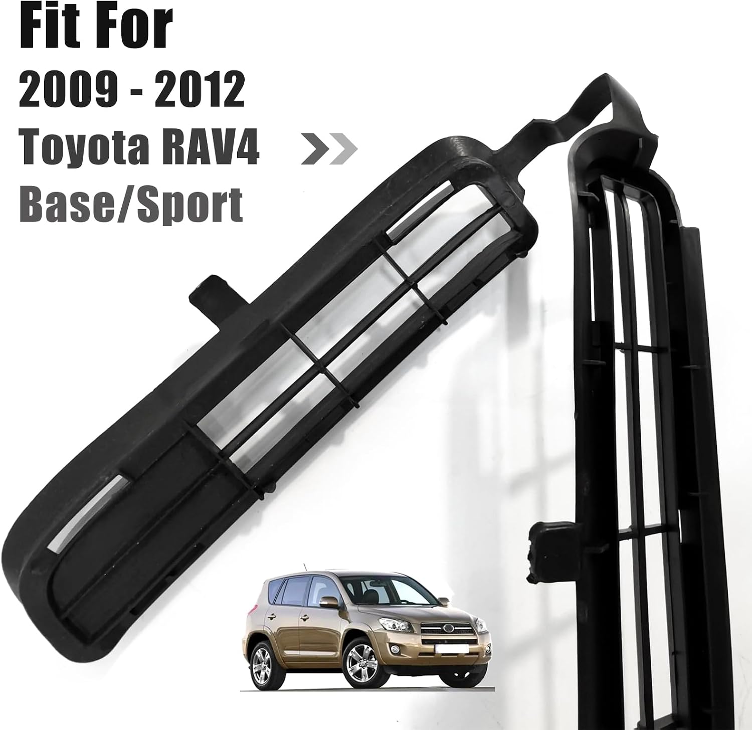 Bewild Front Bumper Grille Fits 2009-2012 Toyota RAV4 Base/Sport Front Center Bumper Upper and Lower Grille RAV4 Black TO1036114/TO1036115 |531120R010/531130R010