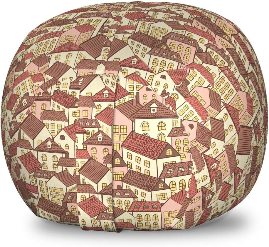Ambesonne Abstract Storage Toy Bag Chair, Town Houses Pattern with Cool Tiled Roof Urban Architecture City Life, Stuffed Animal Organizer Washable Bag, Large Size, Cream Coral Chocolate