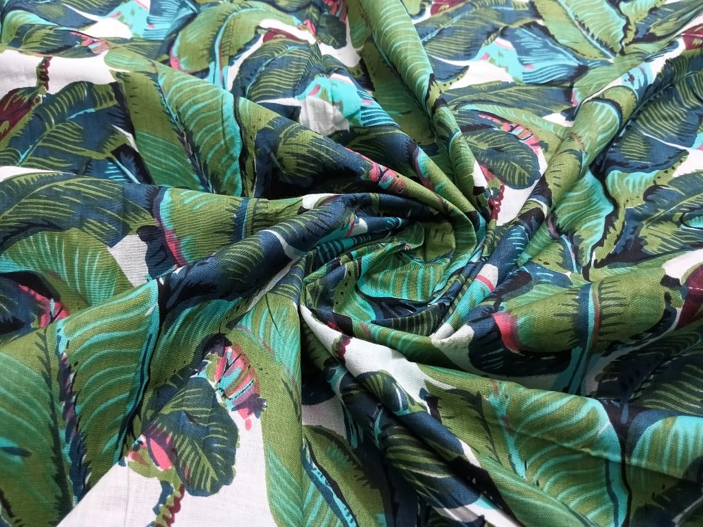 Tropical Banana Leaf Print Cotton Fabric – Exotic Green Leaf Jungle Design for Sewing, Upholstery, and Home Décor (Green, 2.5 Yard)-image-49