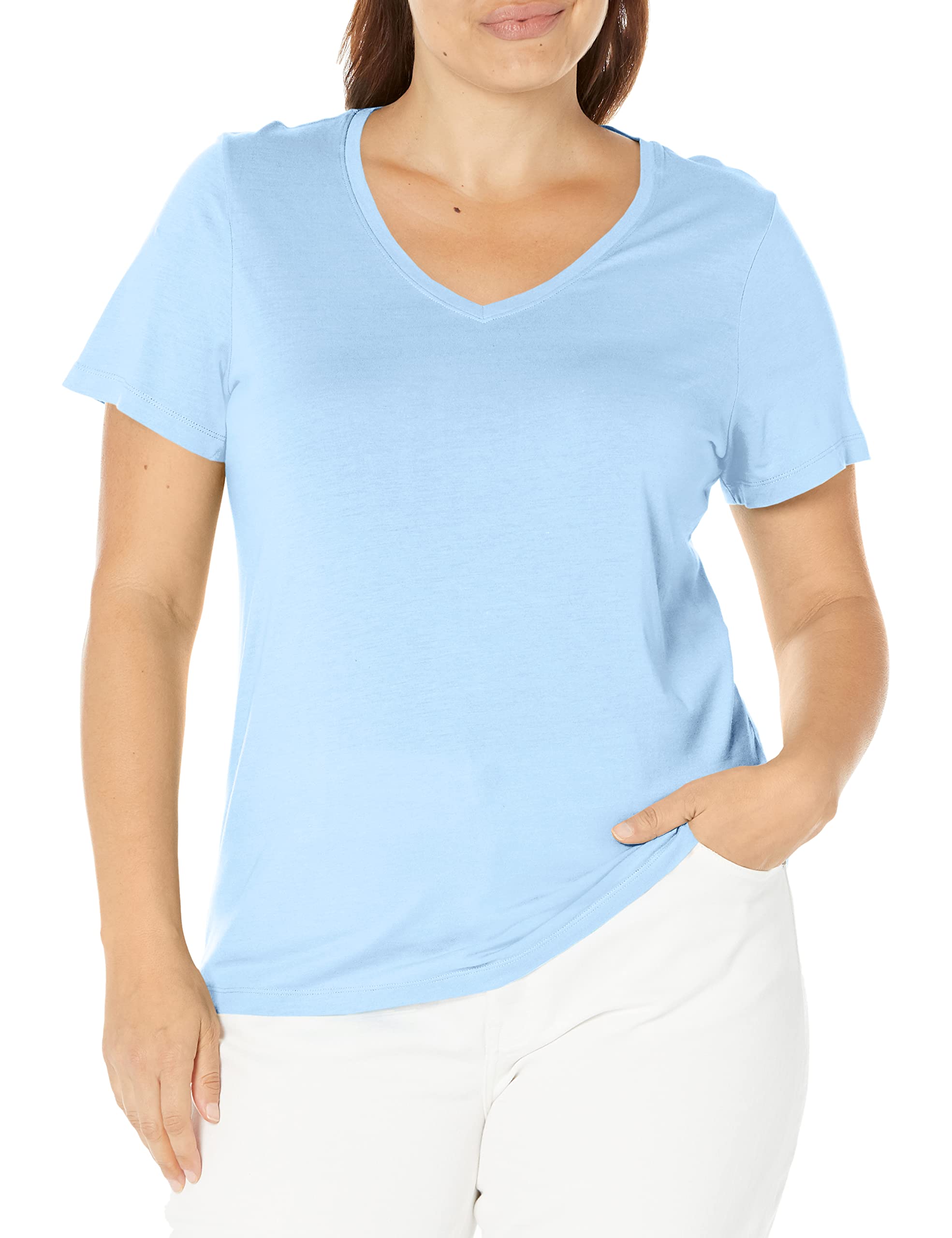 HUE Women's Solid Short Sleeve V-Neck Sleep Tee