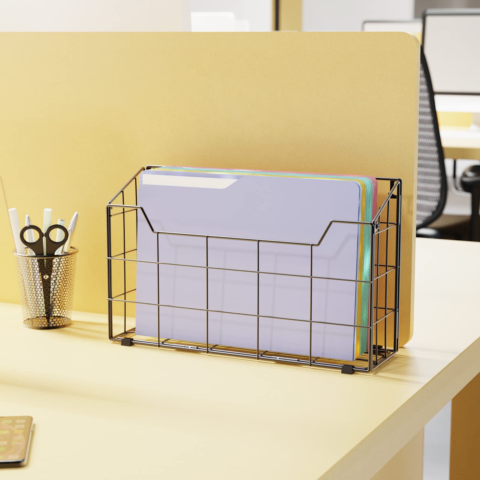 Univivi Groß Zeitschriftenhalter Wand, Zeitungshalter Wand Metall für A4 Post Brief, Prospekthalter Wand & Schreibtisch im Küche Wohnzimmer Büro Badezimmer, Zeitungsständer Schwarz -3 Packungen