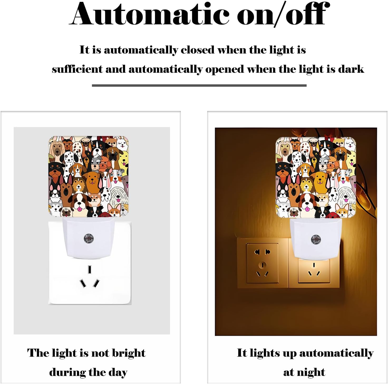 Cute Dog Night Light,Plug Into Wall Decor for Stairway,Hallway,Kitchen,Dusk to Dawn Sensor Nightlights for Boys/Girls/Women/Men Room Gifts