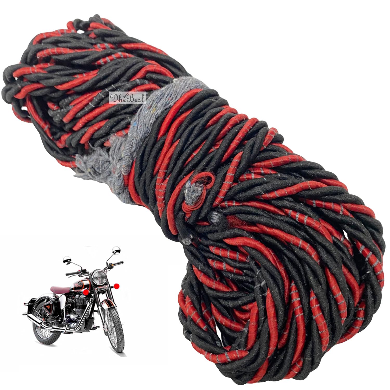 Dhe Best Bike Bullet Black Leg Guard Rope (28 Meter) Strong and Heavy Legguard Rope Black Red Compatible with RE Classic 350