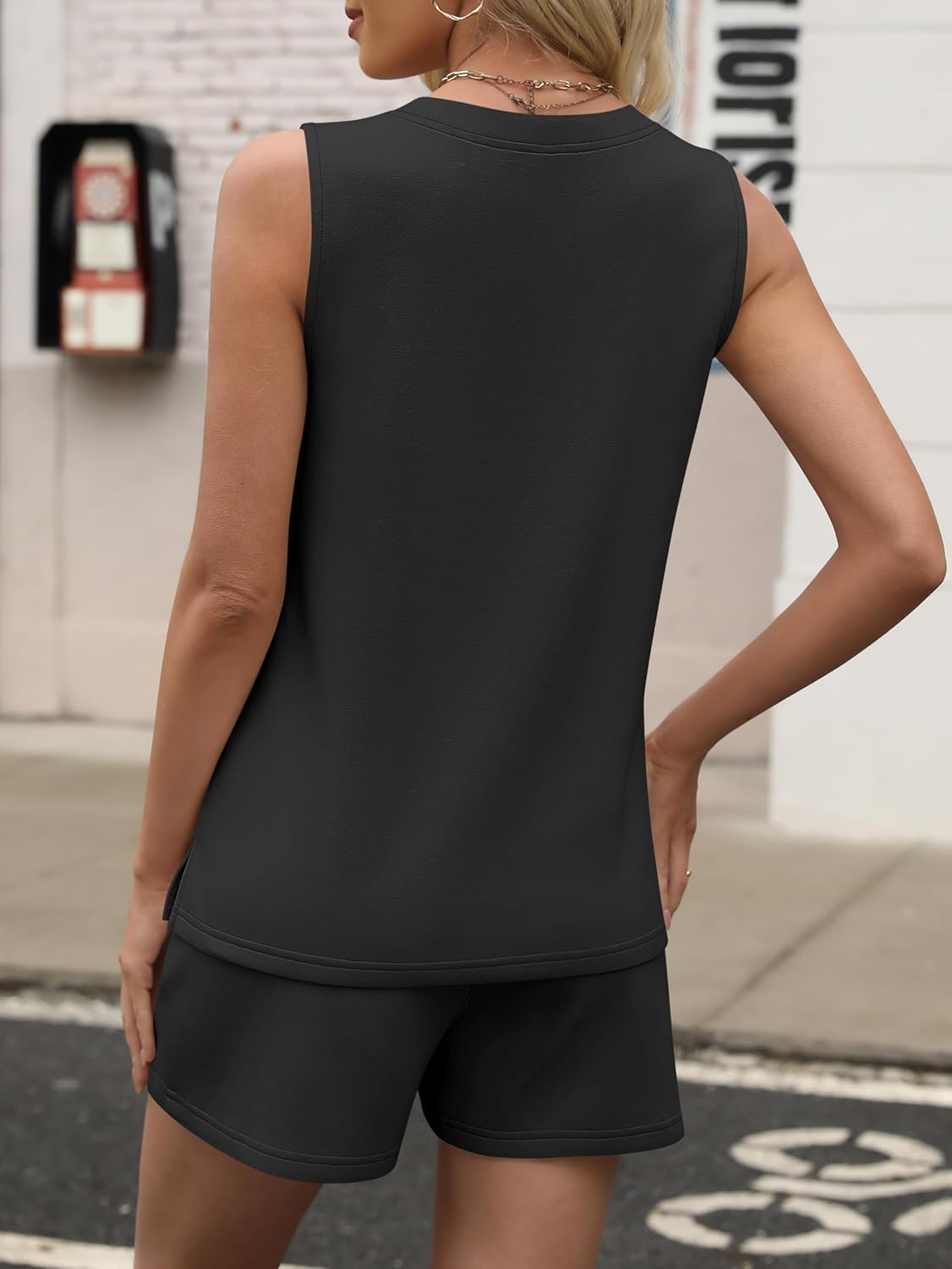 ANRABESS Two Piece Sets for Women 2026 Summer Outfits Short Matching Lounge Set Casual V Neck Beach Vacation Travel Clothes - Image 4