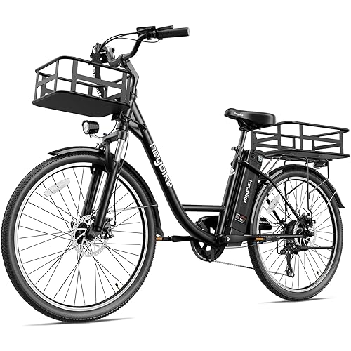 Heybike Cityscape Electric Bike 350W(Peak 500W) Electric City Cruiser Bicycle Up to 40 Miles 23MPH Removable Battery, 7-Speed and Dual Shock Absorber, 26" Electric Commuter Bike for Adults
