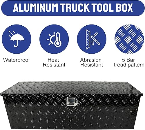 Miniatura 6 de Caja de herramientas de camión chapada en aluminio resistente, organizador de almacenamiento impermeable con asa lateral, cerradura y llaves, caja